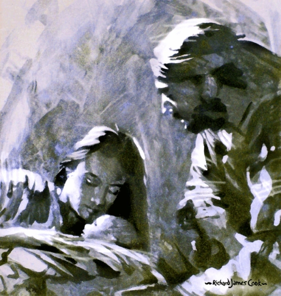 Mary, Joseph, and the Baby Jesus. A painting by Richard J. Cook, whose work may be seen at www.americanportraitartist.com